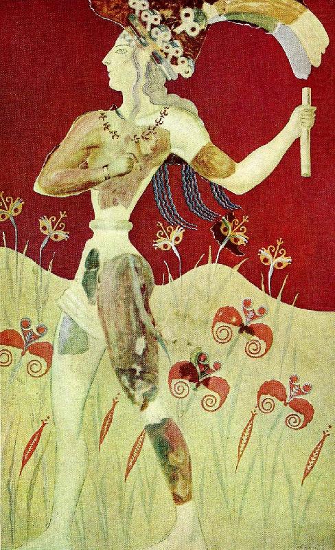 unknow artist kretensisk yngling med liljekrona, vaggmalning i knossos china oil painting image